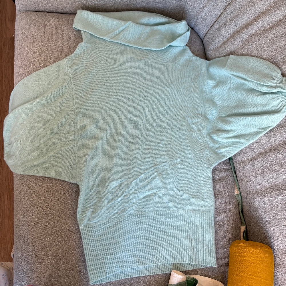 Anthropologie Cashmere Balloon Sleeve Sweater Mint Green